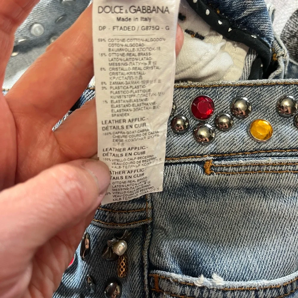 🤩 Dolce & Gabbana Crystal Roses Heart Embellished Jeans Authentic Sz 44 US 8/10 - Picture 9 of 16